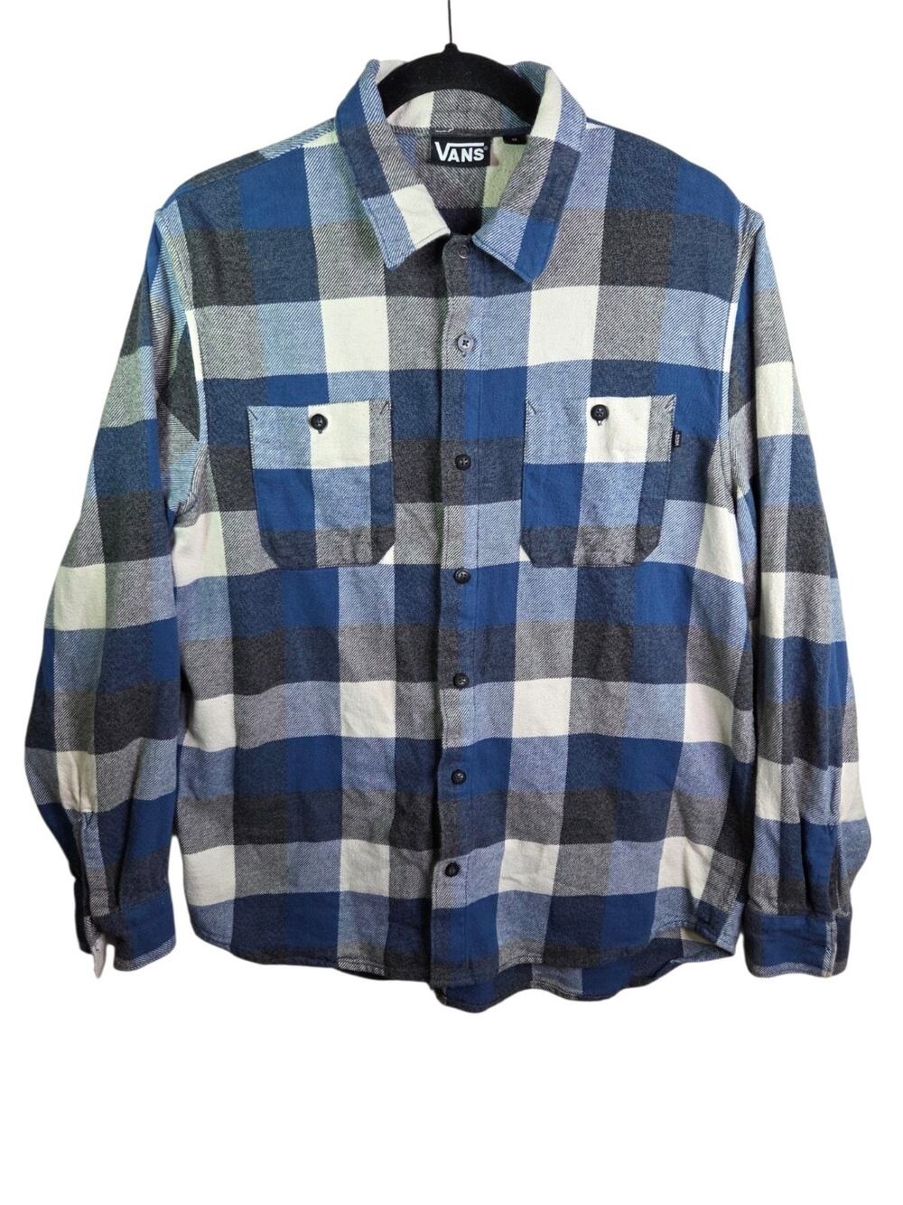 Vans Men's Classic Fit Heavyweight Flannel Work Shirt Blue White Plaid Medium